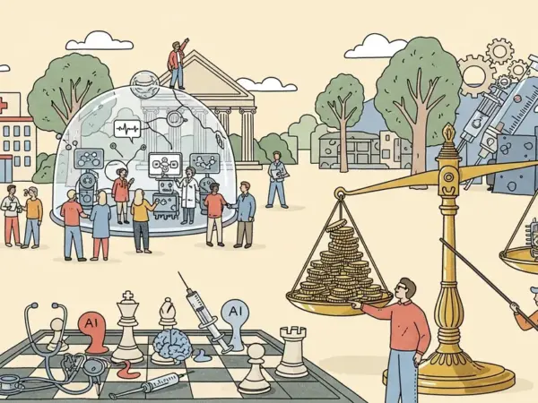 Editorial illustration for: Incentives, Equilibria, and the Limits of Healthcare AI: A Game-Theoretic Perspective