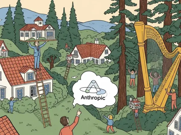 Editorial illustration for: Investment Banker Offers Mill Valley Estate for Anthropic Equity