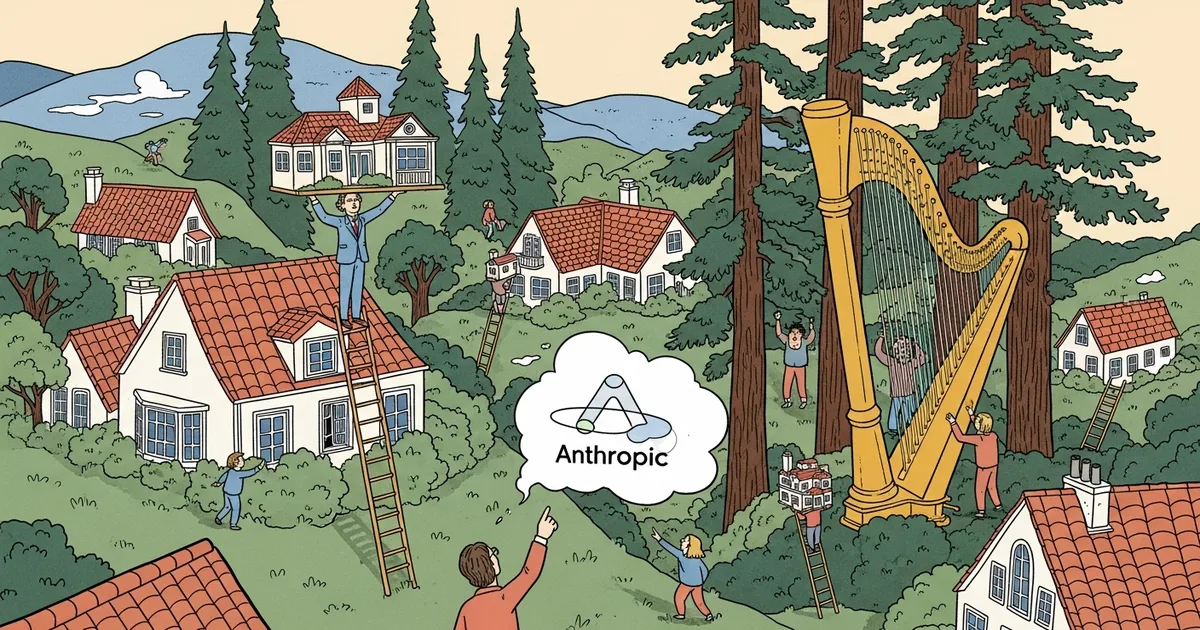 Editorial illustration for: Investment Banker Offers Mill Valley Estate for Anthropic Equity
