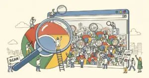 Editorial illustration for: LinkedIn Is Secretly Scanning All 6,000 of Your Chrome Extensions — BrowserGate Exposed