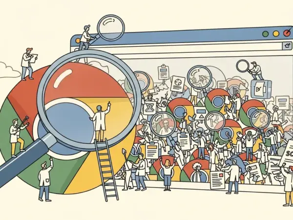 Editorial illustration for: LinkedIn Is Secretly Scanning All 6,000 of Your Chrome Extensions — BrowserGate Exposed