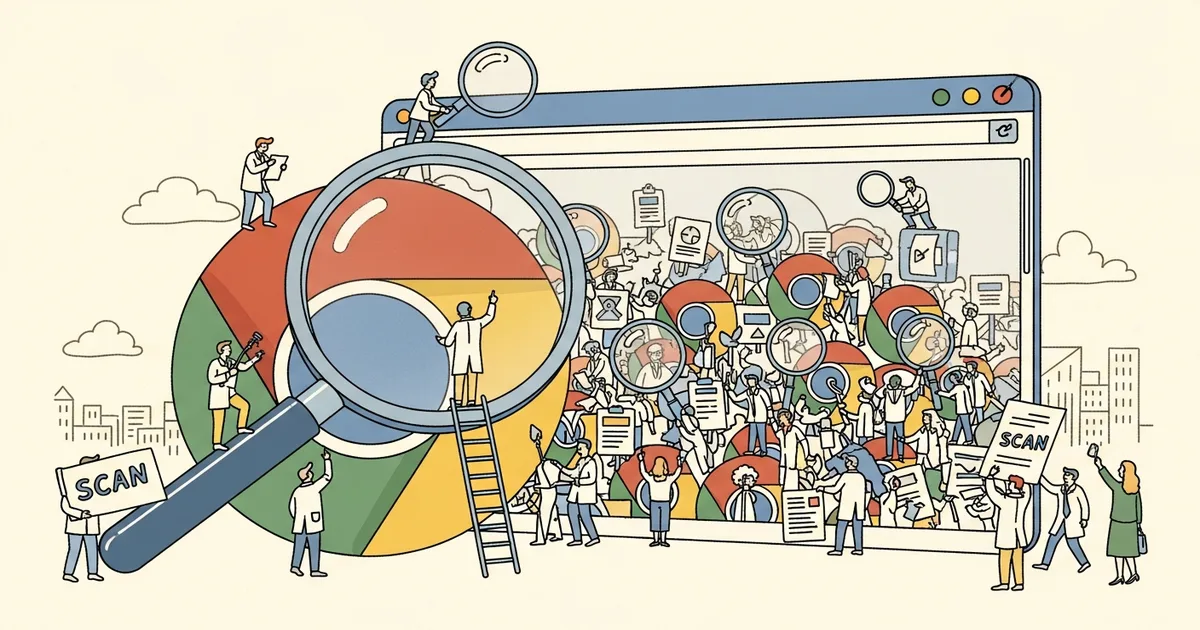 Editorial illustration for: LinkedIn Is Secretly Scanning All 6,000 of Your Chrome Extensions — BrowserGate Exposed