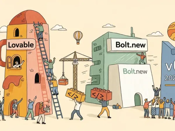 Editorial illustration for: Lovable vs Bolt.new vs v0 2026: The AI App Builder Battle