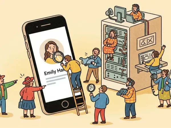 Editorial illustration for: MAGA Influencer Emily Hart Revealed as AI Account Run from India