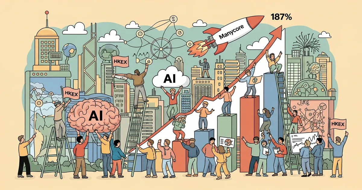 Editorial illustration for: Manycore's Hong Kong IPO Soars 187% After Pivot to AI Training Data
