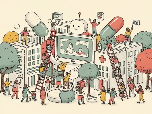 Editorial illustration for: Medvi's AI-Fabricated Ads Drove $1.8B in Telehealth Revenue