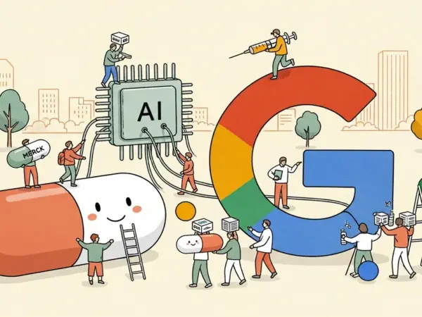 Editorial illustration for: Merck Signs Enterprise AI Partnership with Google Valued at Up to $1B