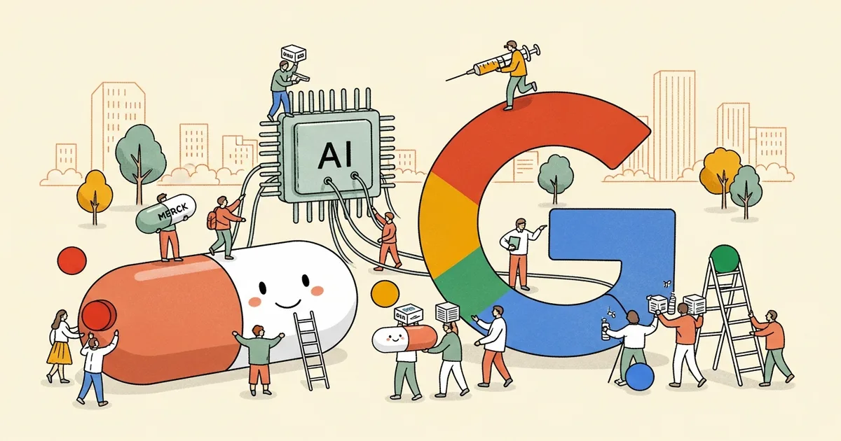 Editorial illustration for: Merck Signs Enterprise AI Partnership with Google Valued at Up to $1B