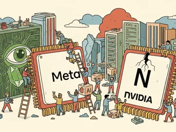 Editorial illustration for: Meta Just Announced 4 AI Chips in One Day — The NVIDIA Monopoly Has an Expiration Date