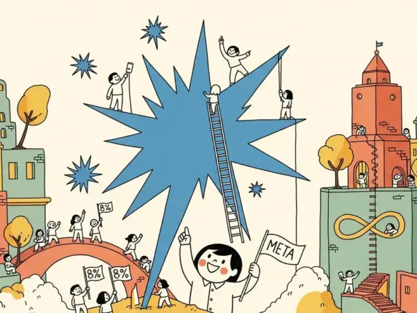 Editorial illustration for: Meta Muse Spark Sends META Stock Up 8% — Wang's First Big Bet