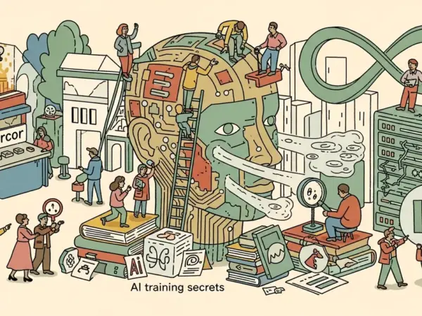 Editorial illustration for: Meta Pauses Work With Data Vendor Mercor After Breach Exposes AI Training Secrets