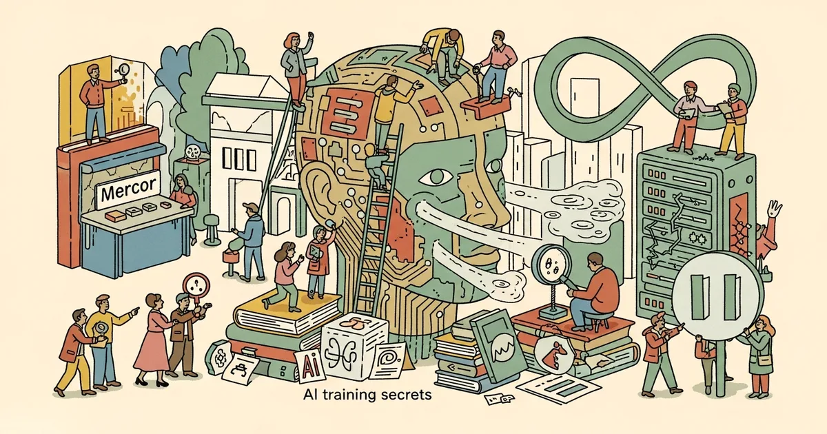 Editorial illustration for: Meta Pauses Work With Data Vendor Mercor After Breach Exposes AI Training Secrets