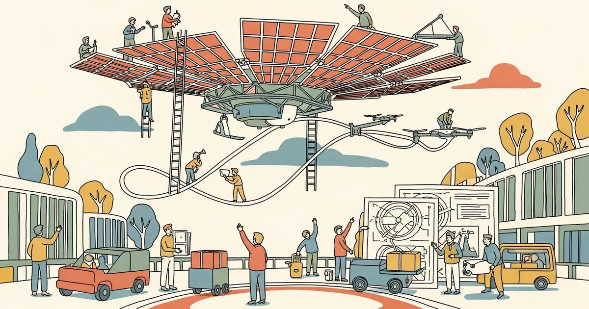 Editorial illustration for: Meta Signs 1 GW Space Solar Deal; Commercial Delivery Not Before 2030