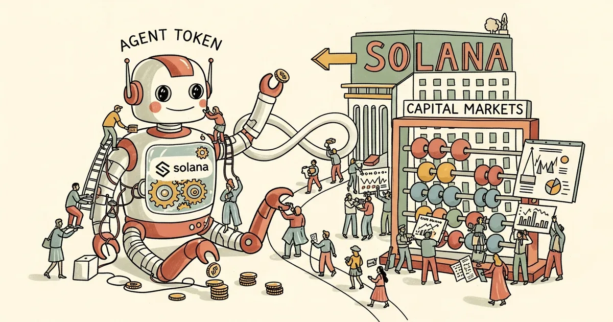 Editorial illustration for: Metaplex Agent Tokens on Solana: Agentic Capital Markets Are Live