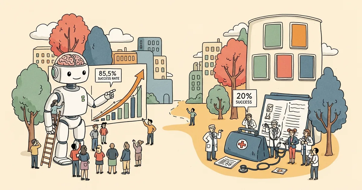 Editorial illustration for: Microsoft’s AI Doctor Gets 85.5% of Diagnoses Right — Human Doctors Get 20% [Study Results]