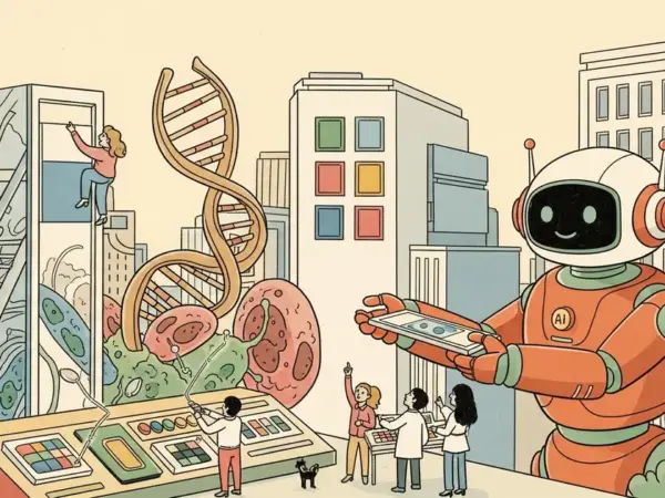 Editorial illustration for: Microsoft GigaTIME: Cancer AI That Turns a $10 Slide Into an Immune Profile