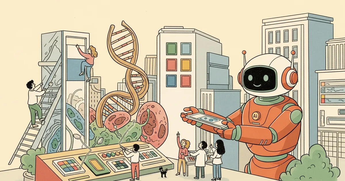 Editorial illustration for: Microsoft GigaTIME: Cancer AI That Turns a $10 Slide Into an Immune Profile