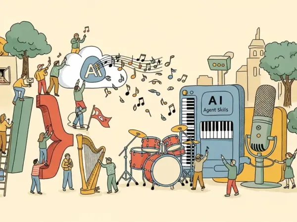 Editorial illustration for: MiniMax Open-Sources 3 AI Agent Music Skills — Free via Claude Code