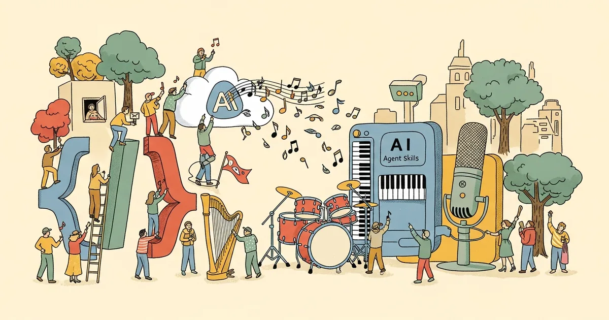 Editorial illustration for: MiniMax Open-Sources 3 AI Agent Music Skills — Free via Claude Code