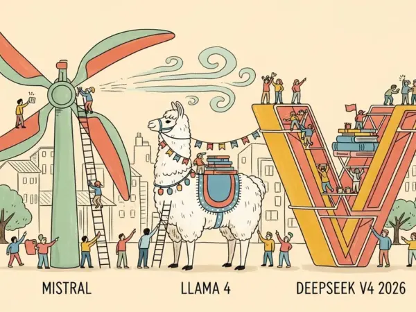 Editorial illustration for: Mistral vs Llama 4 vs DeepSeek V4 2026: The Open-Source Foundation Model Three-Way