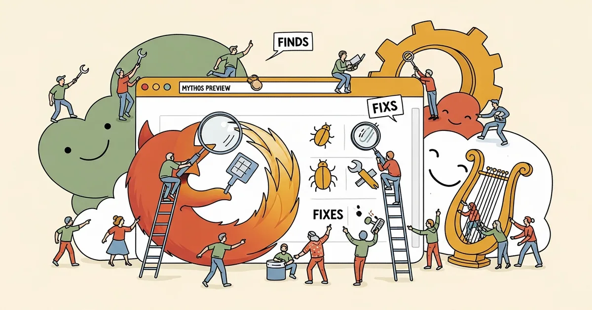 Editorial illustration for: Mozilla Finds and Fixes 271 Firefox Bugs Using Anthropic's Mythos Preview