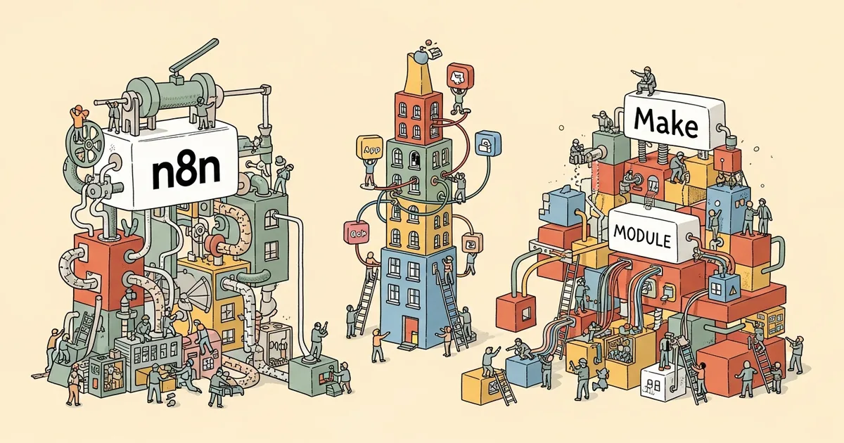 Editorial illustration for: n8n vs Zapier vs Make 2026: The Workflow Automation Showdown