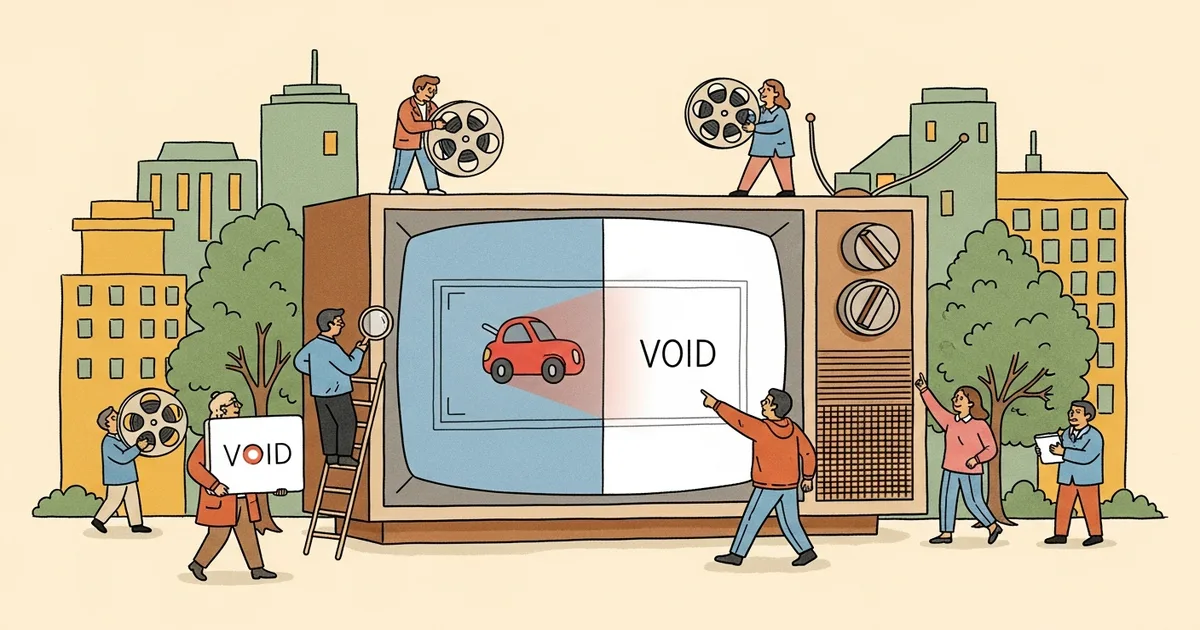 Editorial illustration for: Netflix Releases VOID, Its First Public AI Model for Removing Objects From Video