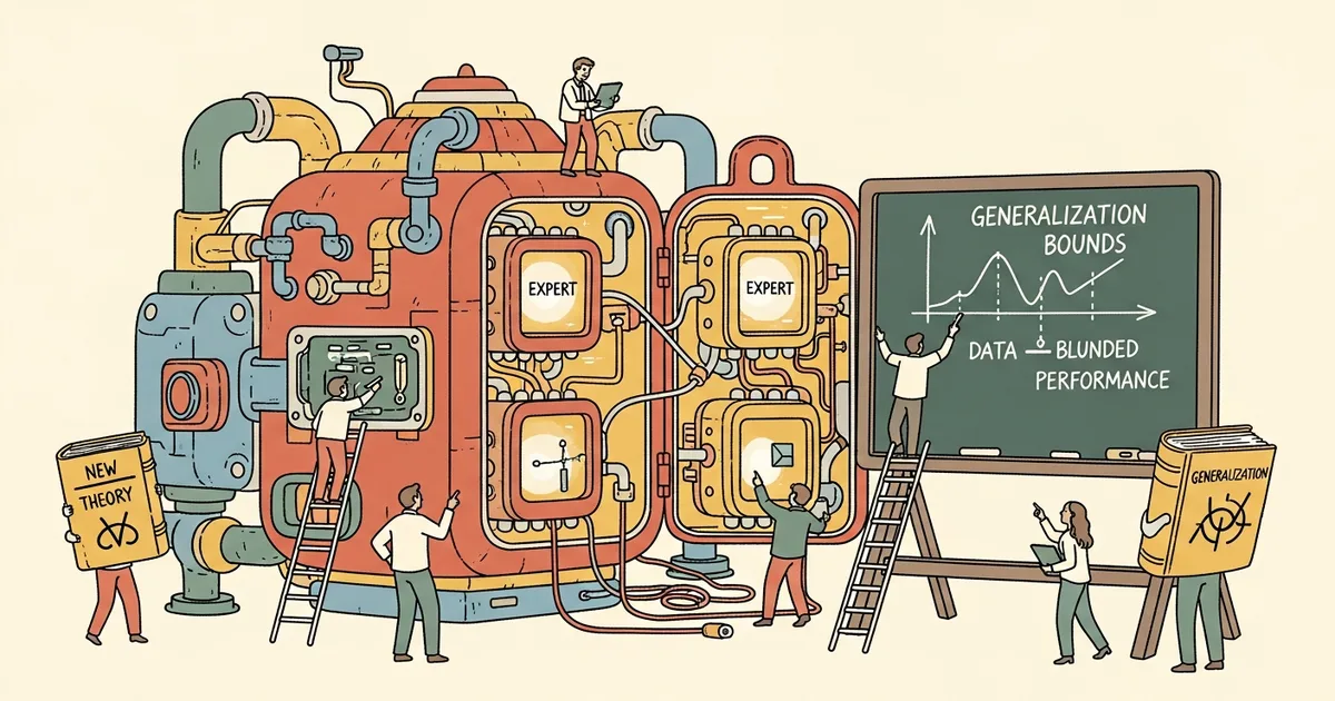 Editorial illustration for: New Theory Establishes Generalization Bounds for Mixture-of-Experts Transformers