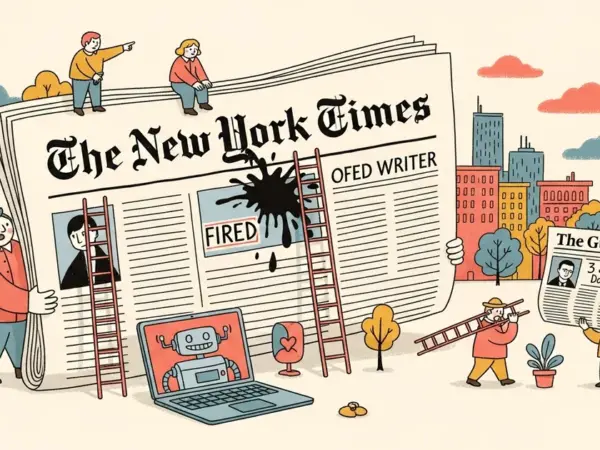 Editorial illustration for: The New York Times Just Fired a Writer Because His AI Tool Secretly Plagiarized The Guardian — 3