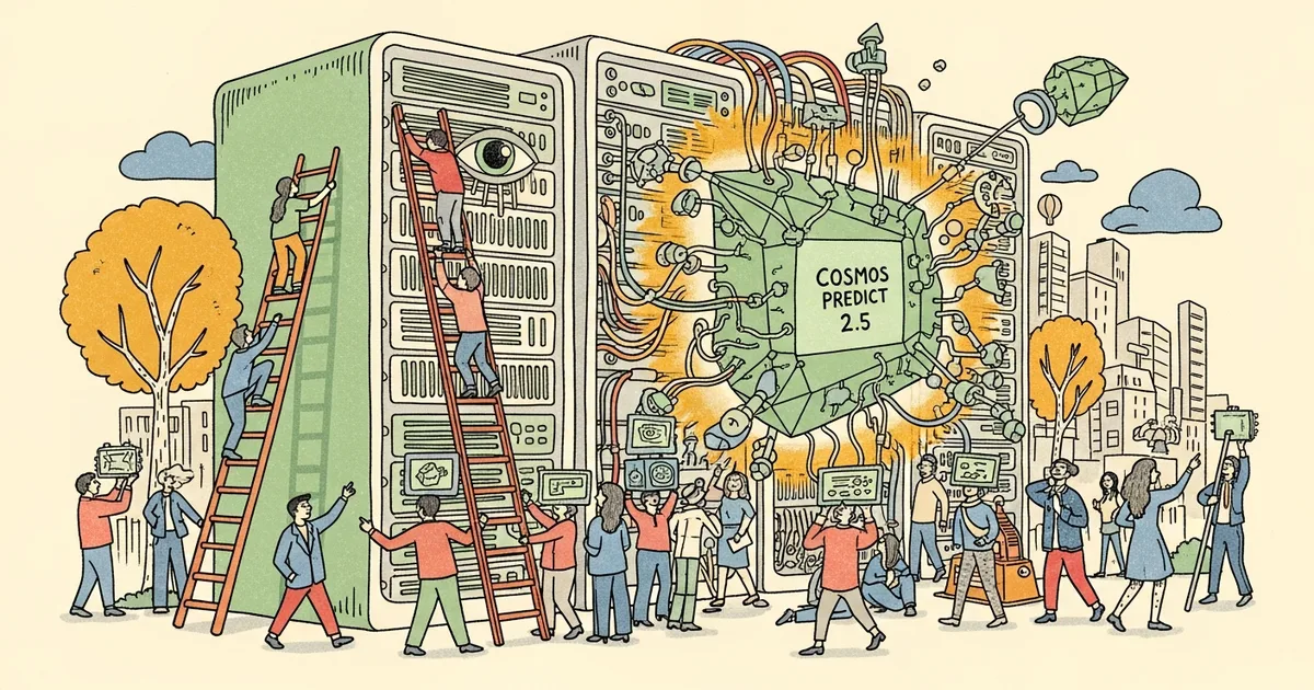 Editorial illustration for: NVIDIA Built a Simulated Universe to Train Robots — Cosmos Predict 2.5 Uses 200 Million Videos [D