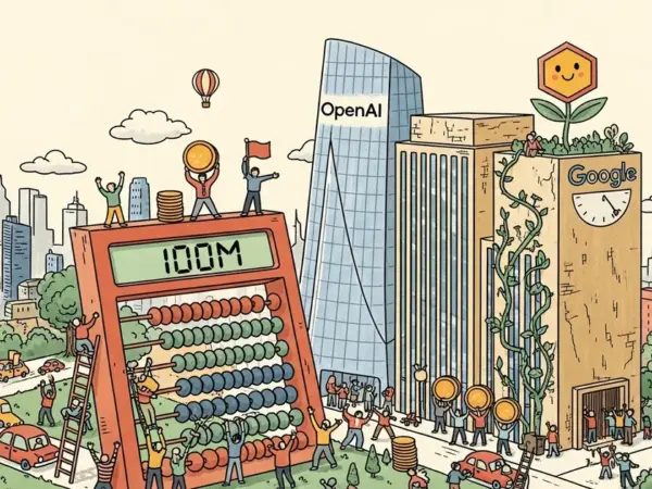 Editorial illustration for: OpenAI's Ads Made $100 Million in 6 Weeks — It Took Google Years to Hit That Number