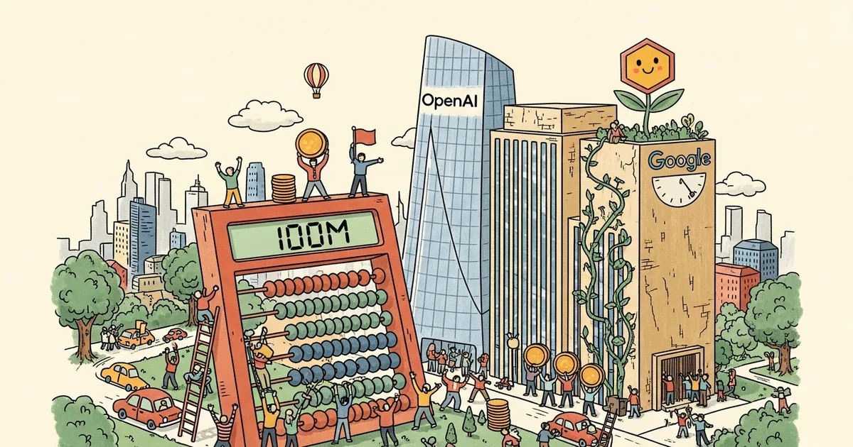 Editorial illustration for: OpenAI's Ads Made $100 Million in 6 Weeks — It Took Google Years to Hit That Number