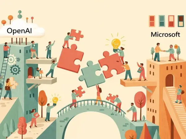 Editorial illustration for: OpenAI and Microsoft Restructure Partnership, Ending Exclusivity Provisions