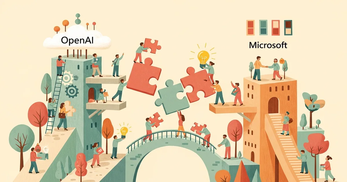 Editorial illustration for: OpenAI and Microsoft Restructure Partnership, Ending Exclusivity Provisions