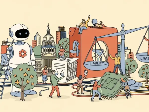 Editorial illustration for: OpenAI Backs Illinois Bill to Limit AI Lab Liability for Mass Casualty Events