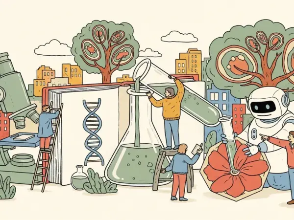 Editorial illustration for: OpenAI Launches GPT-Rosalind, First Dedicated Life Sciences AI Model