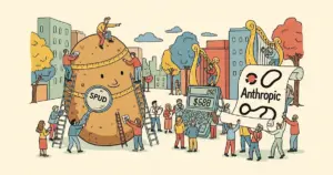 Editorial illustration for: OpenAI Memo Names 'Spud' Model and Accuses Anthropic of $8B Revenue Inflation