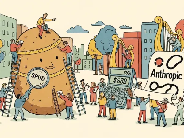 Editorial illustration for: OpenAI Memo Names 'Spud' Model and Accuses Anthropic of $8B Revenue Inflation