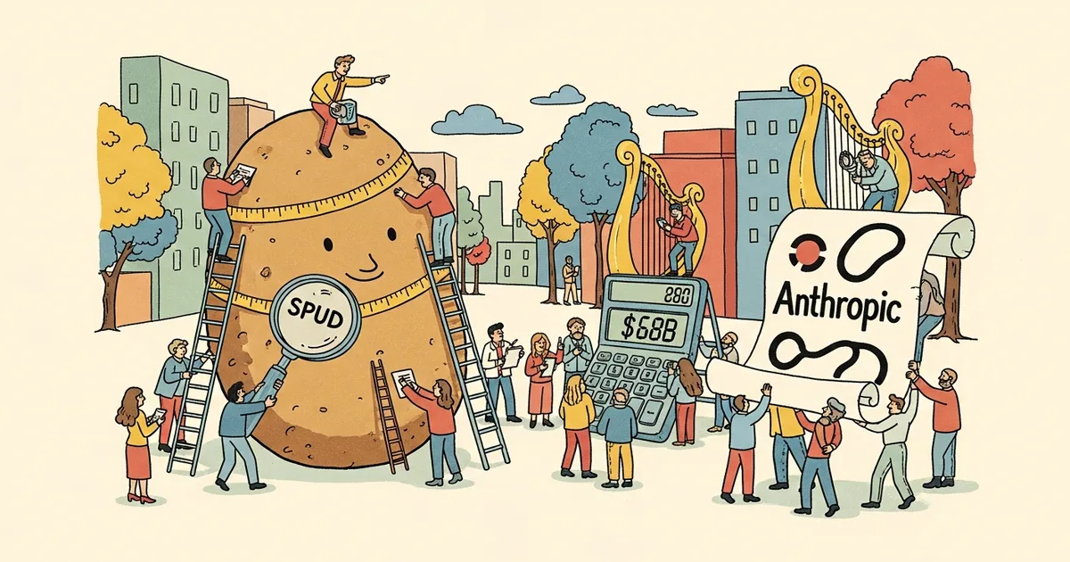 Editorial illustration for: OpenAI Memo Names 'Spud' Model and Accuses Anthropic of $8B Revenue Inflation