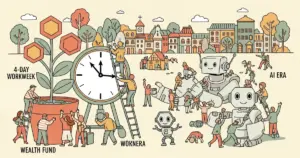 Editorial illustration for: OpenAI Policy Paper Proposes Wealth Fund and 4-Day Workweek for AI Era