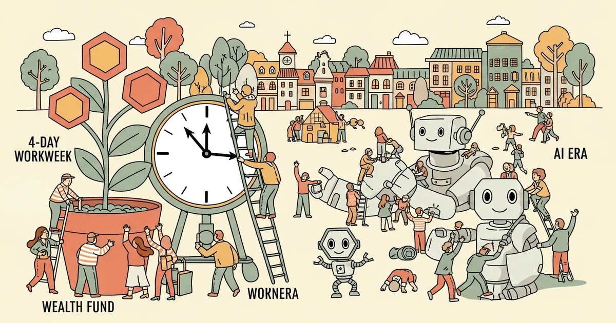 Editorial illustration for: OpenAI Policy Paper Proposes Wealth Fund and 4-Day Workweek for AI Era
