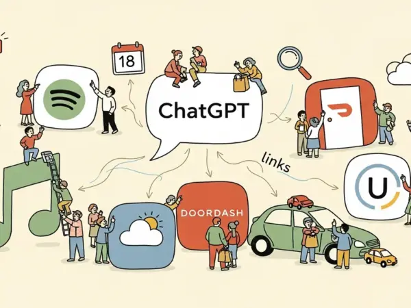 Editorial illustration for: OpenAI's ChatGPT Now Links to 14 Apps Including Spotify, DoorDash, and Uber