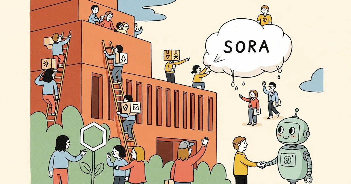 Editorial illustration for: OpenAI's Weil and Peebles Depart as Sora Shuts Down, Science Team Disbanded