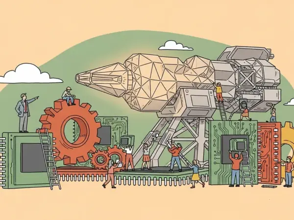 Editorial illustration for: Palantir CEO Karp Says Silicon Valley Has a 'Moral Debt' to Build AI Weapons