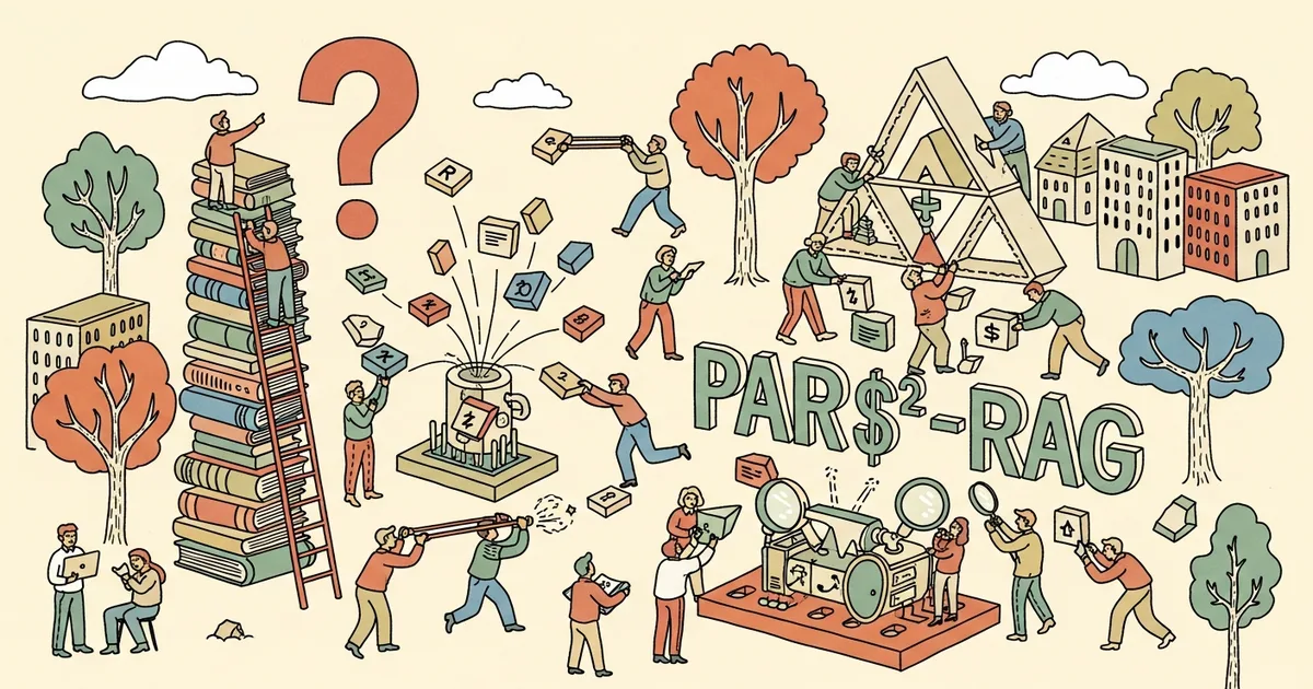 Editorial illustration for: PAR$^2$-RAG: Planned Active Retrieval and Reasoning for Multi-Hop Question Answering
