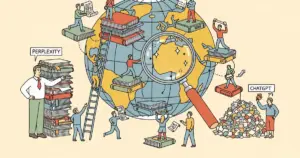 Editorial illustration for: Stop Using ChatGPT for Research — Perplexity Gets 15% of All AI Traffic for a Reason