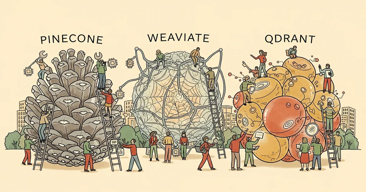 Editorial illustration for: Pinecone vs Weaviate vs Qdrant 2026: The Vector Database Showdown for AI Apps