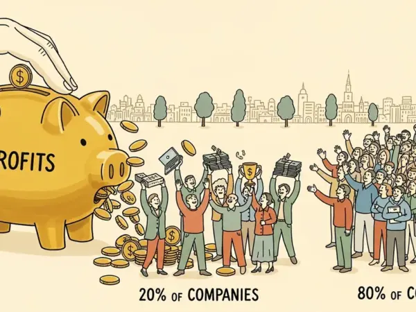 Editorial illustration for: 74% of All AI Profits Go to Just 20% of Companies — PwC Just Killed the 'Level Playing Field' Myt