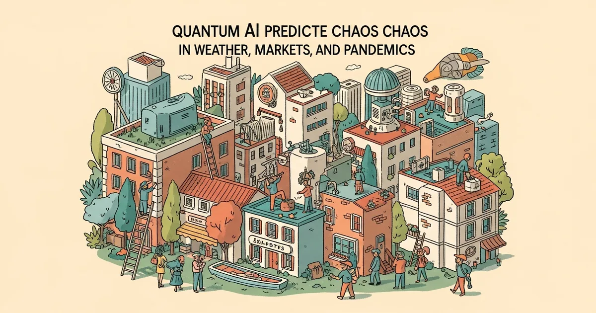 Editorial illustration for: Quantum AI Now Predicts Chaos Better — Weather, Markets, Pandemics