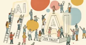 Editorial illustration for: Quinnipiac Poll: US AI Use Surged to 51% as Trust Held Flat at 21%